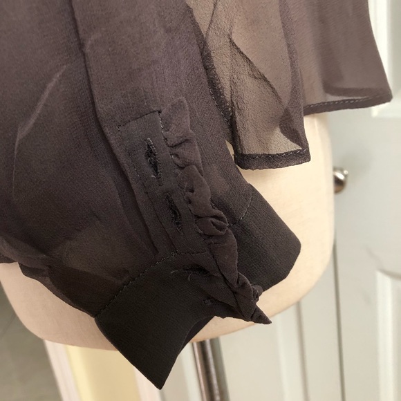 NWT Isabel Lu 💯 Silk Ruffle Sheer Covered Buttons Top Charcoal Size M - Picture 9 of 16